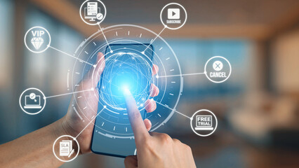 Concept of subscription services provides exclusive digital content. This model offers continuous...