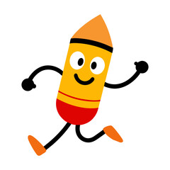 Vector art of a cute and funny cartoon crayon character running with a happy expression