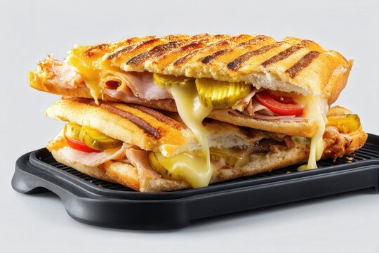 Un s&aacute;ndwich cubano reci&eacute;n hecho, rebosante de queso derretido y con un atractivo visual irresistible.