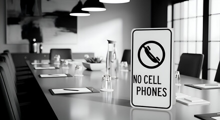 Sign Depicting No Cellphones in a Modern Conference Room Setting