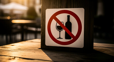 Sign Indicating Prohibition On Alcoholic Drinks Displayed In Restaurant Exterior