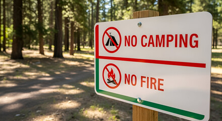 Sign Promoting Regulations Within A Forest Reserve Warning Against Fires And Camping Activities