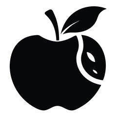 Bitten apple silhouette with a leaf and stem indicates freshness in food industry