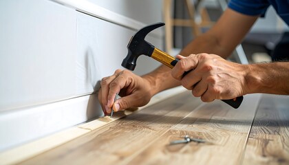 Man hammering a nail into flooring
