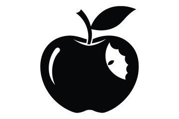 A bold black apple outline shows a significant bite mark on its side