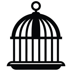 Elegant black silhouette displays a classic birdcage design creating a visually appealing graphic