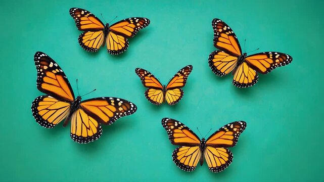 Set of monarch butterflies flapping wings on an isolated green screen background animated