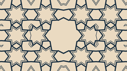Elegant seamless pattern with geometric star shapes in navy and beige creates a modern, sophisticated background for branding or design projects