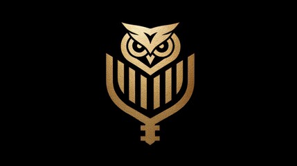 Elegant gold owl emblem against black background for design projects