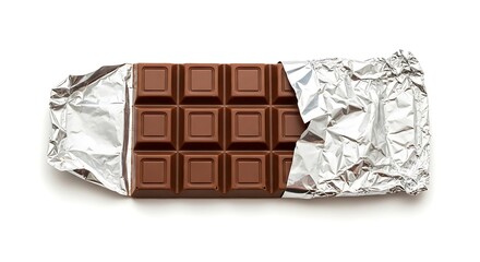 Indulgent milk chocolate bar unwrapped in shiny foil, a delicious treat for any moment