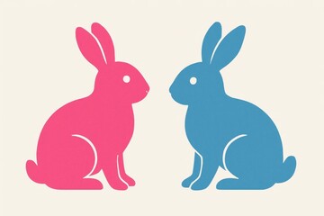 Fototapeta premium A gentle exchange of pink and blue rabbits symbolizes a harmonious balance in nature