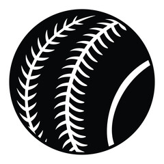 Black baseball features three curved white seams inside a circle shape