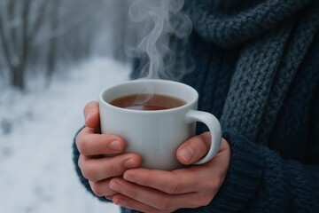 A Hand Holds a Steaming Cup of Tea