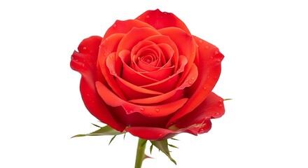 Stunning vibrant red rose with dew drops, symbolizing passion and love, perfect for romantic occasions
