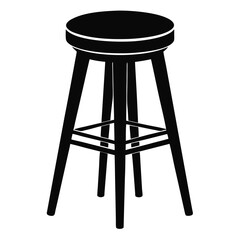 Isolated silhouette reveals a classic wooden stool with a padded circular seat