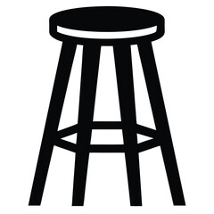 Minimalist black stool possesses a round seat supported by four angled legs and a footrest