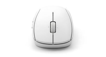 Sleek white wireless computer mouse with scroll wheel on clean white background, perfect for modern workspaces.