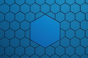 Fototapeta premium A Deep Blue Honeycomb Pattern with a Lone Isolated Hexagon