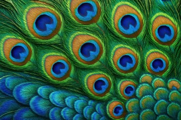 Obraz premium Peacock feathers in a mesmerizing pattern of blue and gold