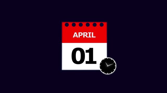 Year 01 April graphic Infrared calendar in futuristic and tech glowing, Calendar appearing with the date April 01,chroma key ,calendar icon monthly Clock countdown timer icon 4k video.