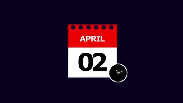 Year 02 April graphic Infrared calendar in futuristic and tech glowing, Calendar appearing with the date April 02,chroma key ,calendar icon monthly Clock countdown timer icon 4k video.