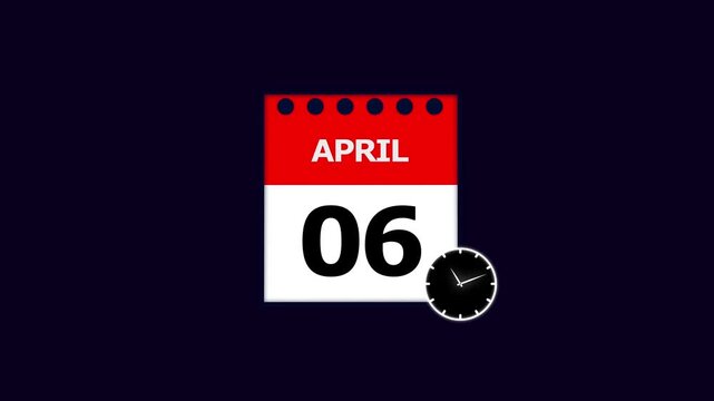 Year 06 April graphic Infrared calendar in futuristic and tech glowing, Calendar appearing with the date April 06,chroma key ,calendar icon monthly Clock countdown timer icon 4k video.