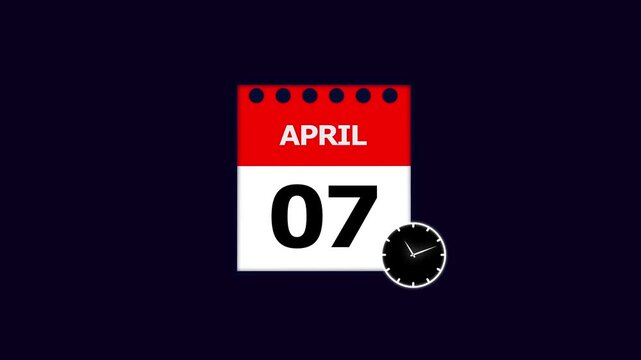 Year 07 April graphic Infrared calendar in futuristic and tech glowing, Calendar appearing with the date April 07,chroma key ,calendar icon monthly Clock countdown timer icon 4k video.