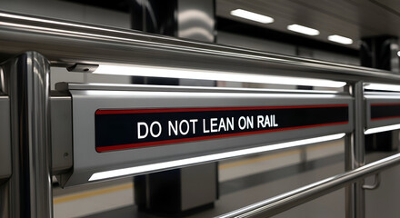 Obraz premium Subway Signage: Do Not Lean on Handrail, Safety Instructions, Public Transportation Guidelines