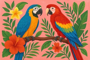 Two parrots in a tropical symphony