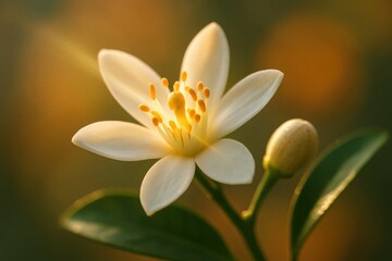 A Close-Up of a White Blossom in Golden Hues