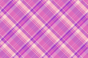 Sparse pattern check seamless, various textile plaid fabric. Equal background vector tartan texture in magenta and light colors.
