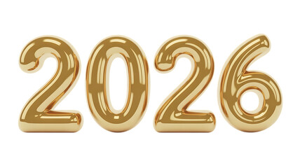 Golden 2026 isolated on transparent background, a shiny and bright future year