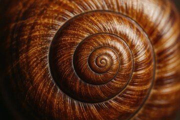 The intricate spiral patterns of a snail shell, captured in close-up detail
