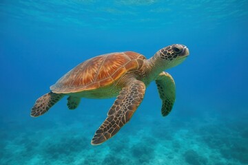 Fototapeta premium a gentle sea turtle gracefully swims amidst the vibrant coral reef
