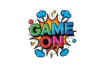 Game zone typography with colorful graphic design and festive elements isolated