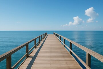 Obraz premium A Wooden Pier Leads into the Endless Blue Ocean
