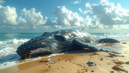 Whale on the Shoreline under a Cloudy Sky