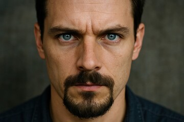 Fototapeta premium A man's gaze pierces through the lens with a stern expression