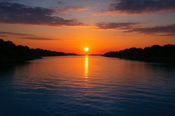 Naklejka premium A Serene River at Sunset
