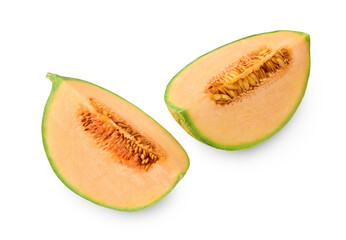 Sliced cantaloupe melon isolated on white background. clipping path