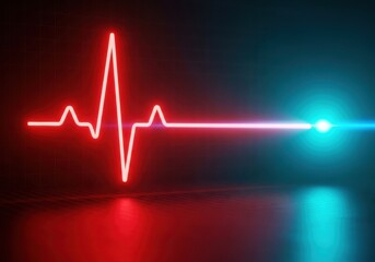 A neon electrocardiogram line in red blue, representing a heartbeat on a dark background
