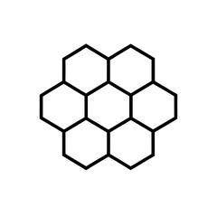 Seven hexagons in a honeycomb shape on transparent background