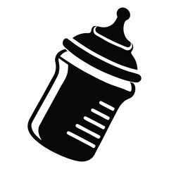 Simple monochrome drawing features a baby bottle with quantity marks on the side