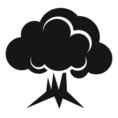 black cloud emits jagged lightning strikes on a plain white background illustrating severe weather