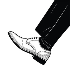 Elegant black and white line drawing illustration of a person's leg in dress pants and shoe vector