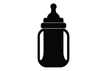 Isolated black drawing depicts a classic feeding bottle design for infants and newborns