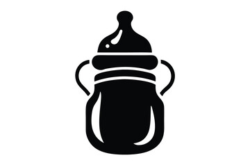 Solid black baby bottle icon displays curved handles and classic nipple shape