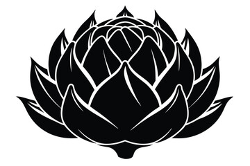 Obraz premium Black artichoke flower silhouette showcases the intricate petal layers against a white backdrop