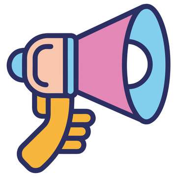 Hand Holding Colorful Megaphone Vector Flat Line Icon