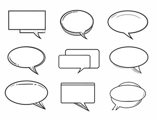 Obraz premium A collection of nine hand-drawn speech bubbles in various shapes and sizes on a clean white background.